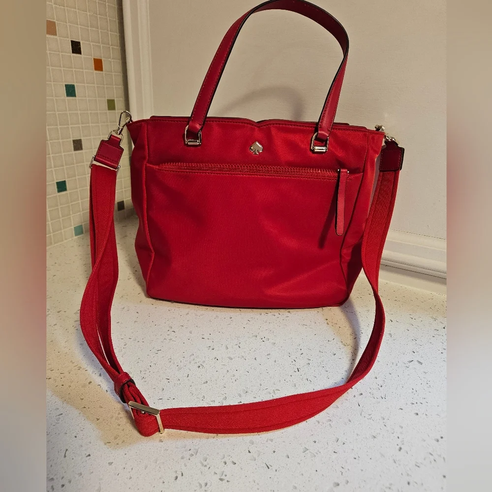 Kate Spade Red Nylon Medium Satchel Purse - Picture 3 of 10